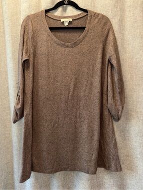 Adara Neutral Brown Knit Scoop Neck Tunic Medium